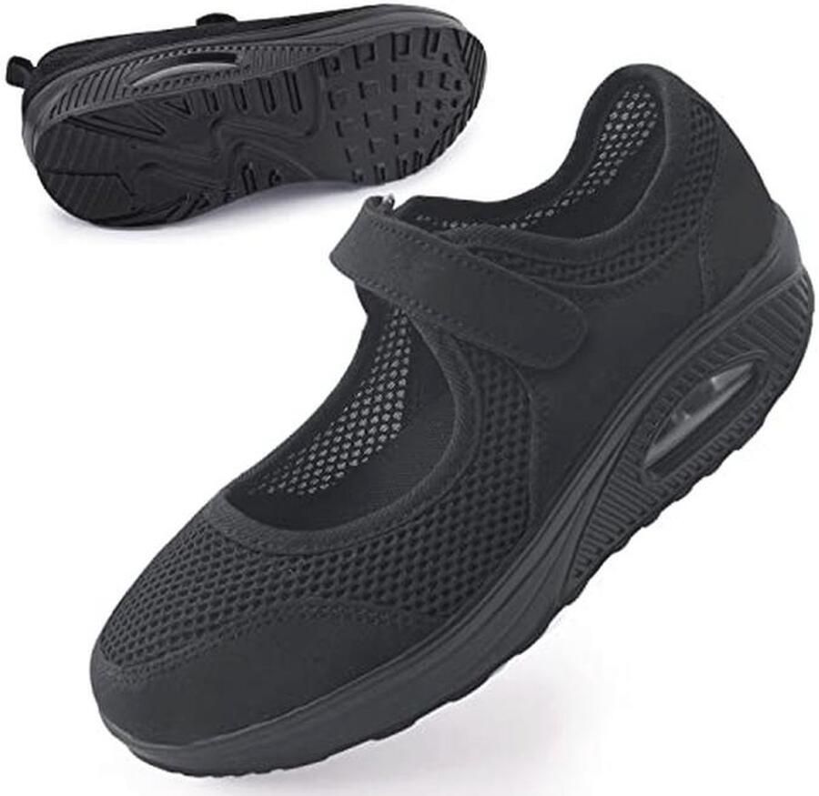 Wandelschoenen Dames met Klittenbandsluiting Ademend Licht Traagschuim Antislip Zwart