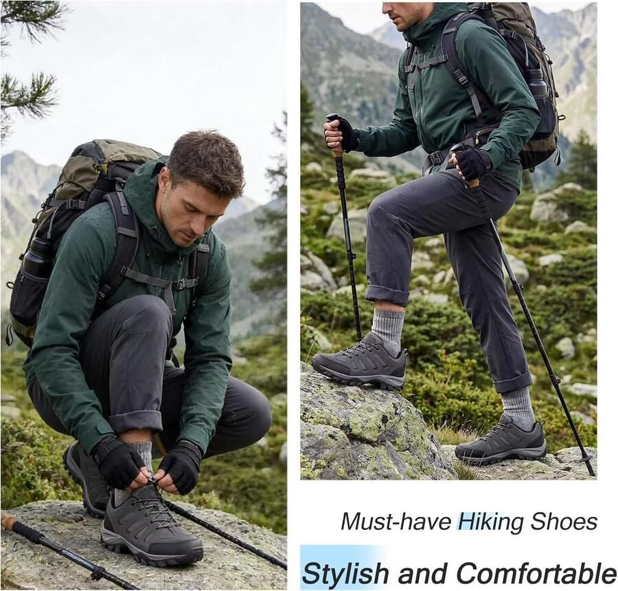 Wandelschoenen Zwart Grijs Lichtgewicht Antislip Wandellaarzen voor Heren Voor Trekking en Outdoor Activiteiten