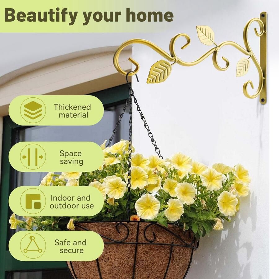 Wandhaak gouden metalen plantenbeugel buiten hangers blad bloemenmanden pot voor opknoping vogelvoeders windgong buitendecoratie