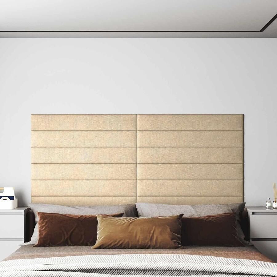 Wandhoofdeinde set van 12 crème 90 x stoffen bekleed wandpaneel voor slaapkamer hoofdeinde wandmontage modern