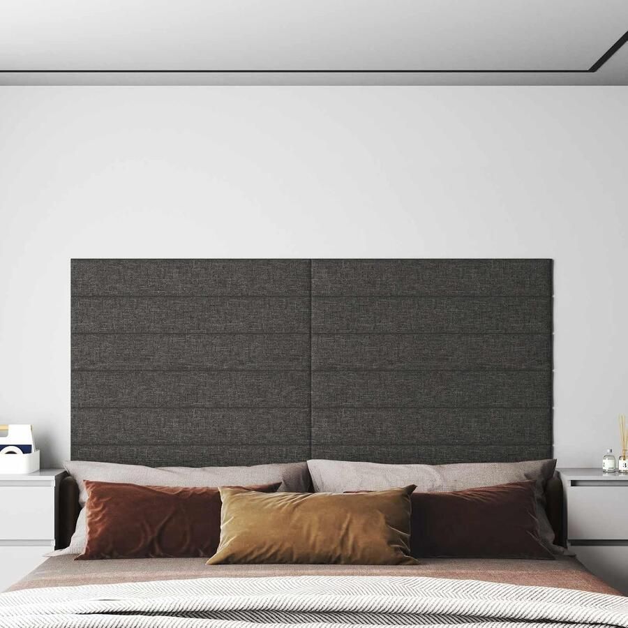 Wandhoofdeinde set van 12 donkergrijs bekleed wandpaneel voor slaapkamer stoffen wandbekleding voor eenvoudige montage 90 x