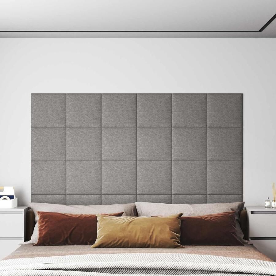 Wandhoofdeinde set van 12 lichtgrijs 30 x gevoerd wandpaneel voor slaapkamer zachte stof wandbekleding hoofdeinde voor moderne woonsfeer
