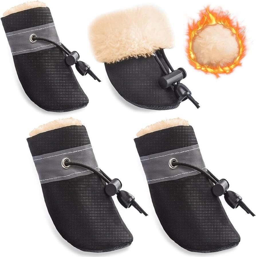 Warm en Niet-Slip Hondenschoenen voor Kleine en Middelgrote Honden 4-Pack Snowboots voor Buitenactiviteiten Wasbaar en Comfortabel Zwart