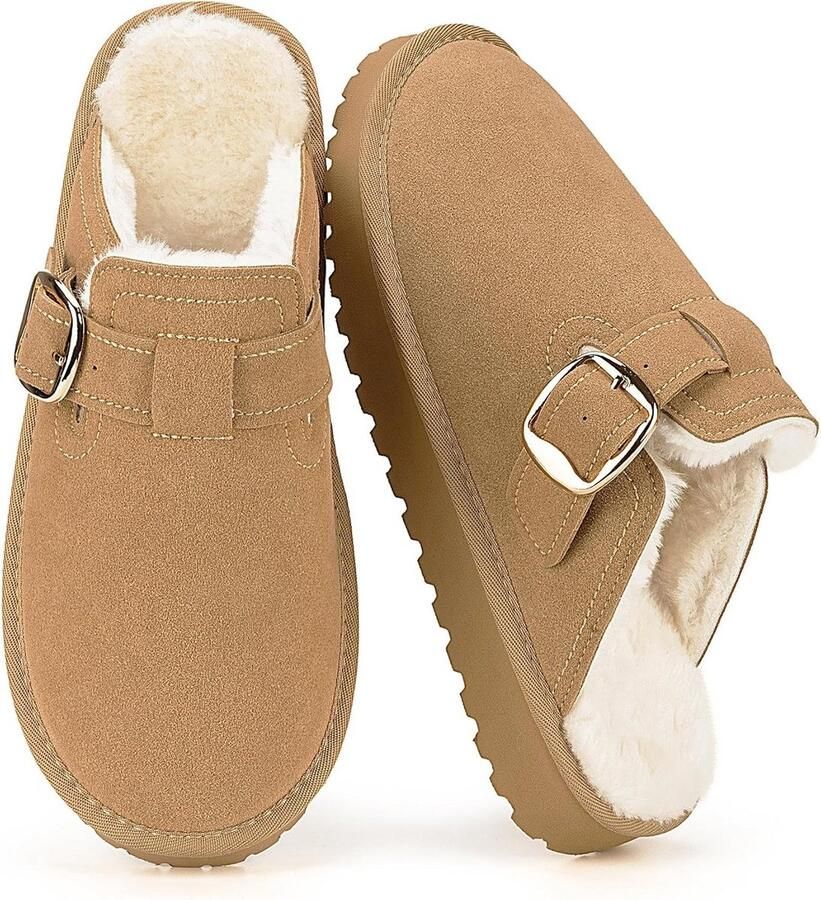 Warme Dames Clogs en Mules met Imitatiebont Voering voor Binnen en Buiten