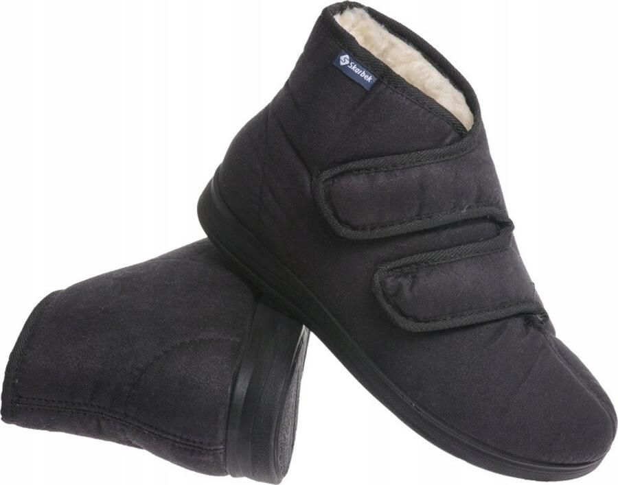 Warme Dames Pantoffels Zwart Brede Pasvorm met Klittenband