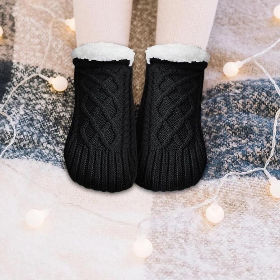 Warme Dames Slippers met Fleece Voering Dikke Gebreide Sokken voor Binnen en Buiten Antislip en Comfortabel