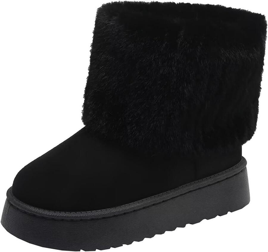 Warme Dames Snowboots Halflang Suède Look Antislip Winterlaarzen met Binnenvoering