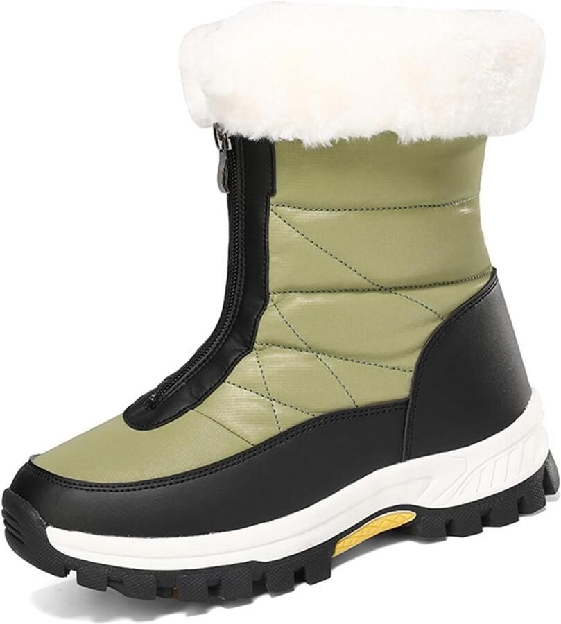 Warme Dames Snowboots met Ritssluiting en Dikke Imitatiebont Voering voor Winter Buiten