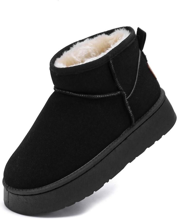 Warme Dames Snowboots Zwart Imitatiebont Voering Comfortabele Winterlaarzen