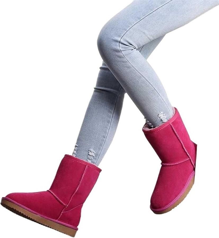 Warme Echt Leren Snowboots Dames Winterlaarzen Half Hoog