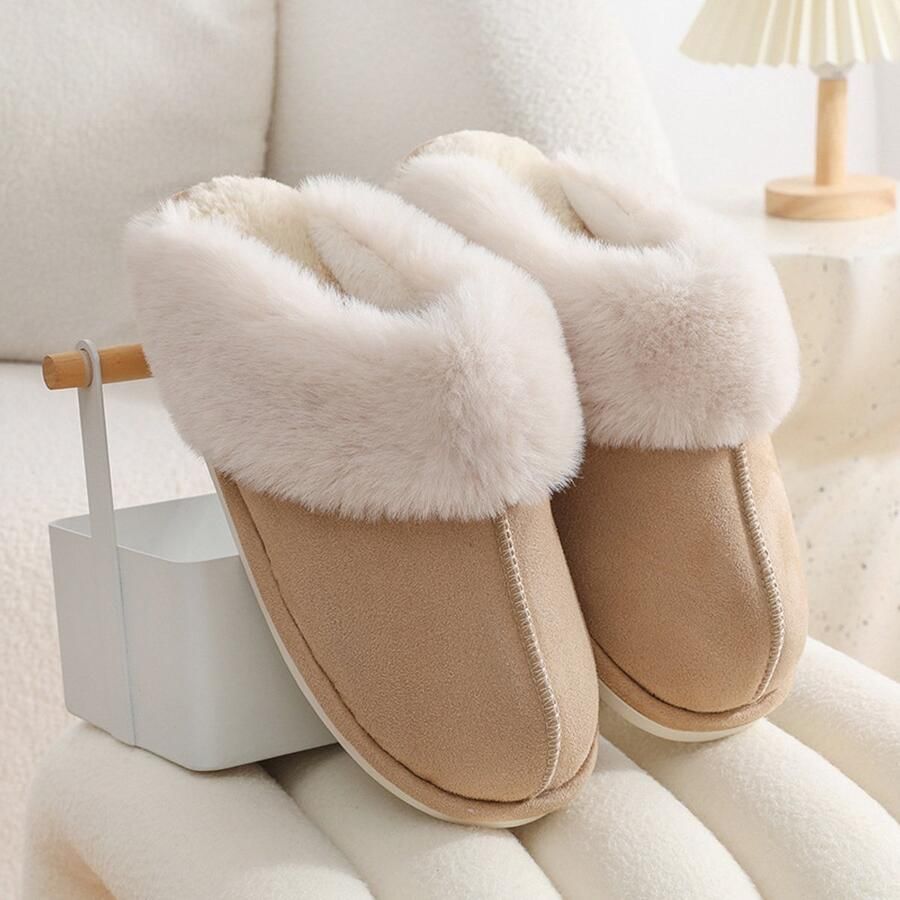 Warme en comfortabele pluche slippers unisex antislip geschikt voor zowel binnen als buiten bruin )