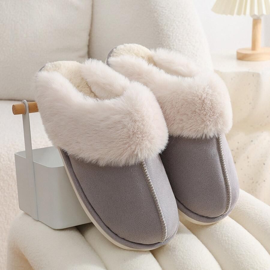 Warme en comfortabele pluche slippers unisex antislip geschikt voor zowel binnen als buiten grijs )
