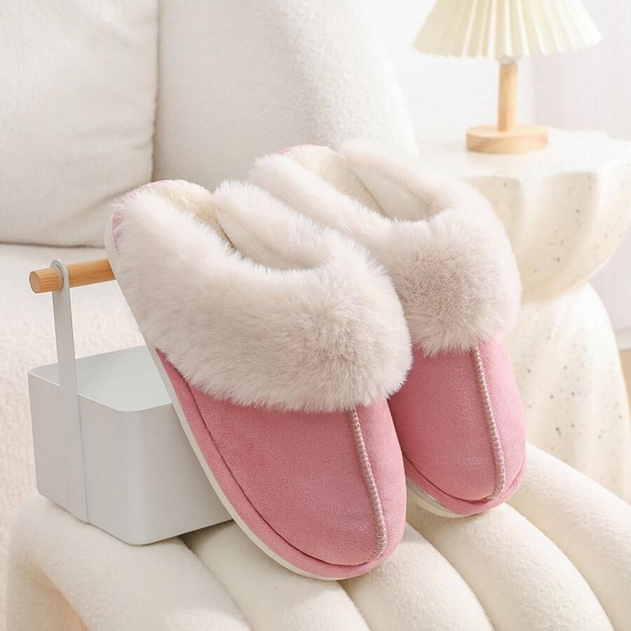 Warme en comfortabele pluche slippers unisex antislip geschikt voor zowel binnen als buiten roze )