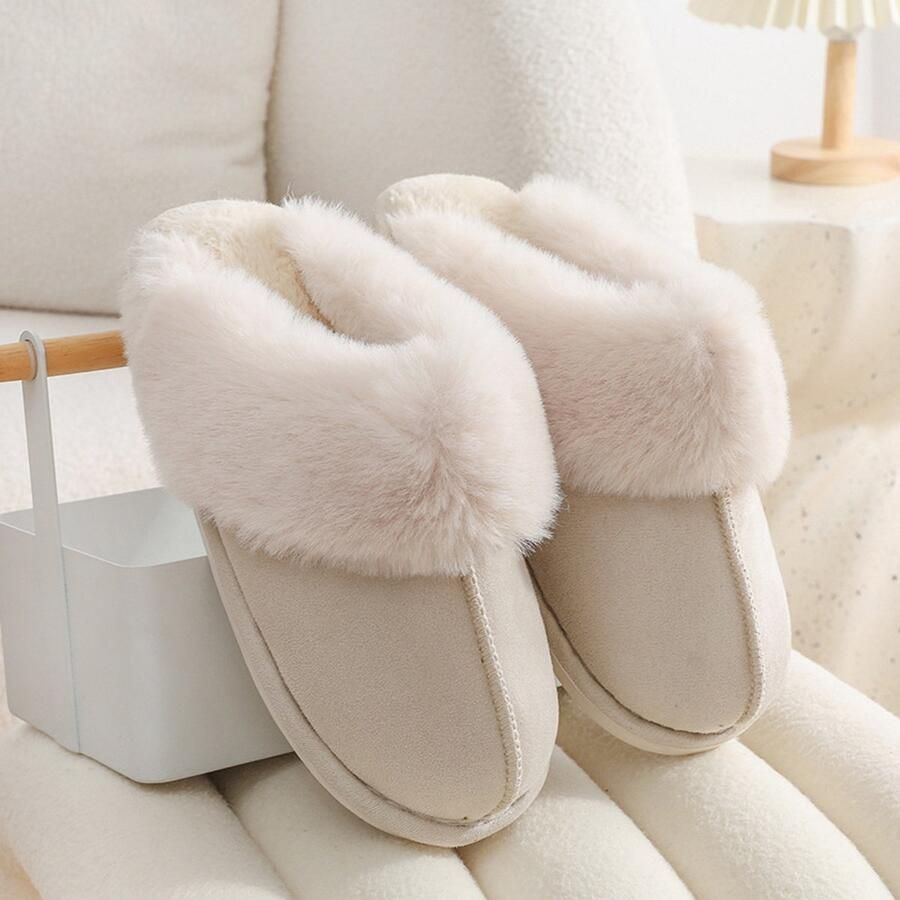 Warme en comfortabele pluche slippers unisex antislip geschikt voor binnen en buiten wit )