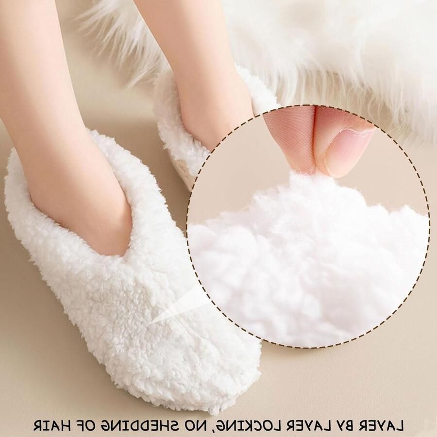 Warme Fluffy Slippers voor Dames Gezellige Fleece Gevoerde Antislip Sokken Dikke Winter Sokken voor Binnen en Kerstgebruik