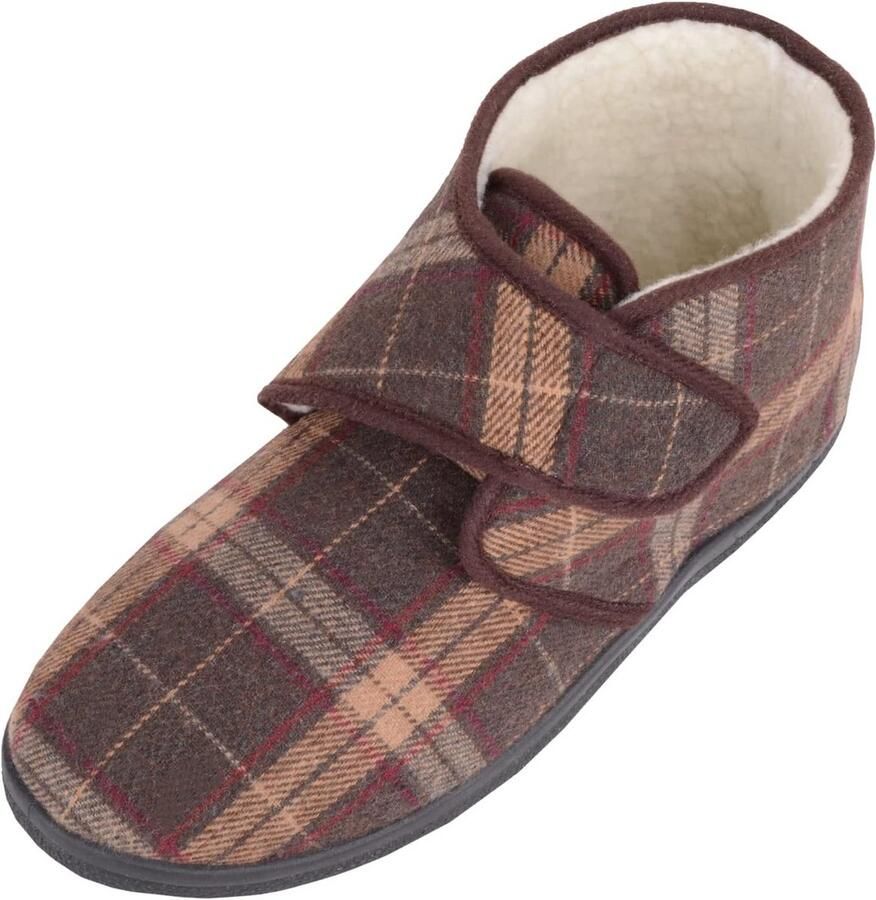 Warme Heren Pantoffels Laarzen Tartan Ruit Patroon Slip-On Met Klittenband