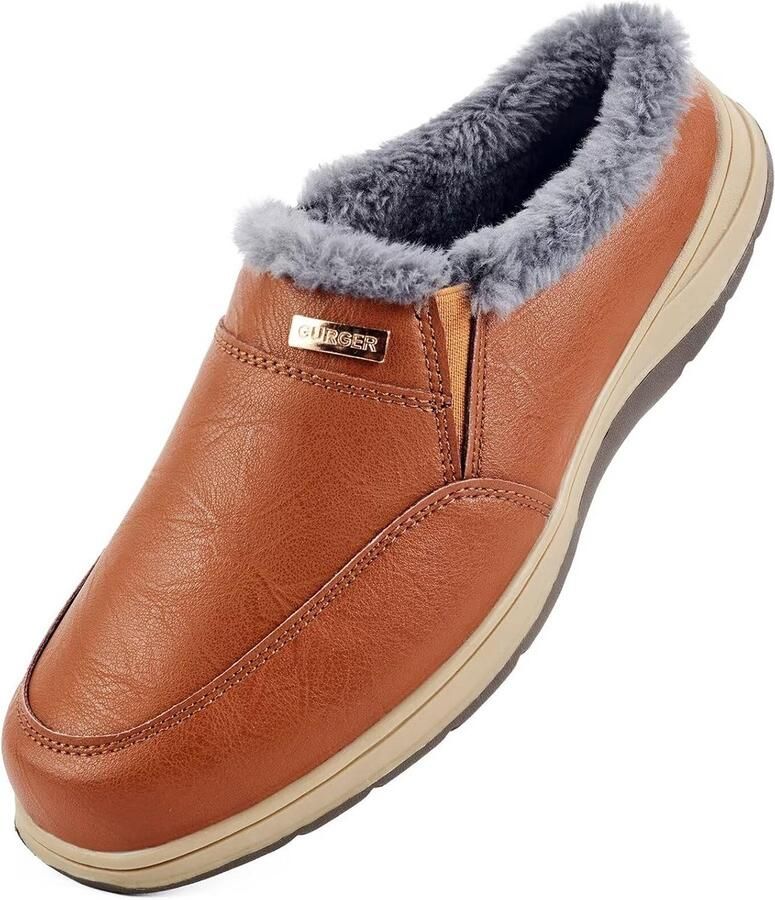 Warme Heren Pantoffels Leer met Zachte Voering Binnen en Buiten Slip-ons