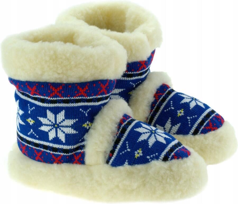 Warme Hoge Pantoffels Dames Blauw Wol Winter