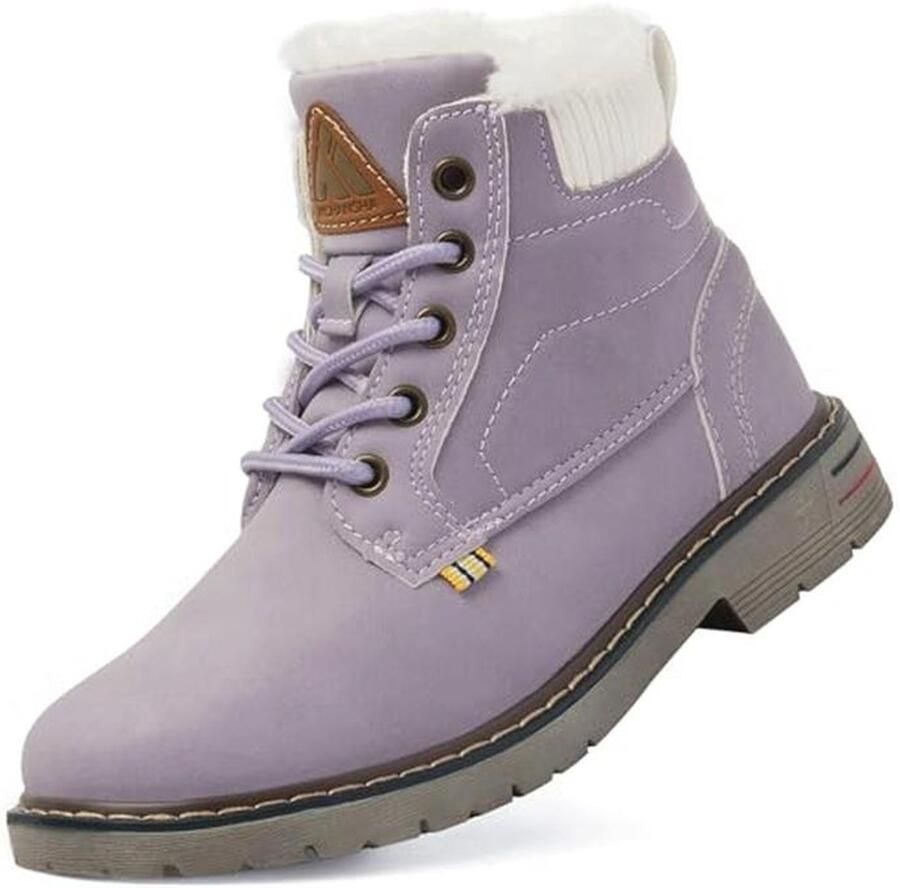 Warme Kinderlaarzen met Veters Gevoerd Winterschoenen voor en Lila