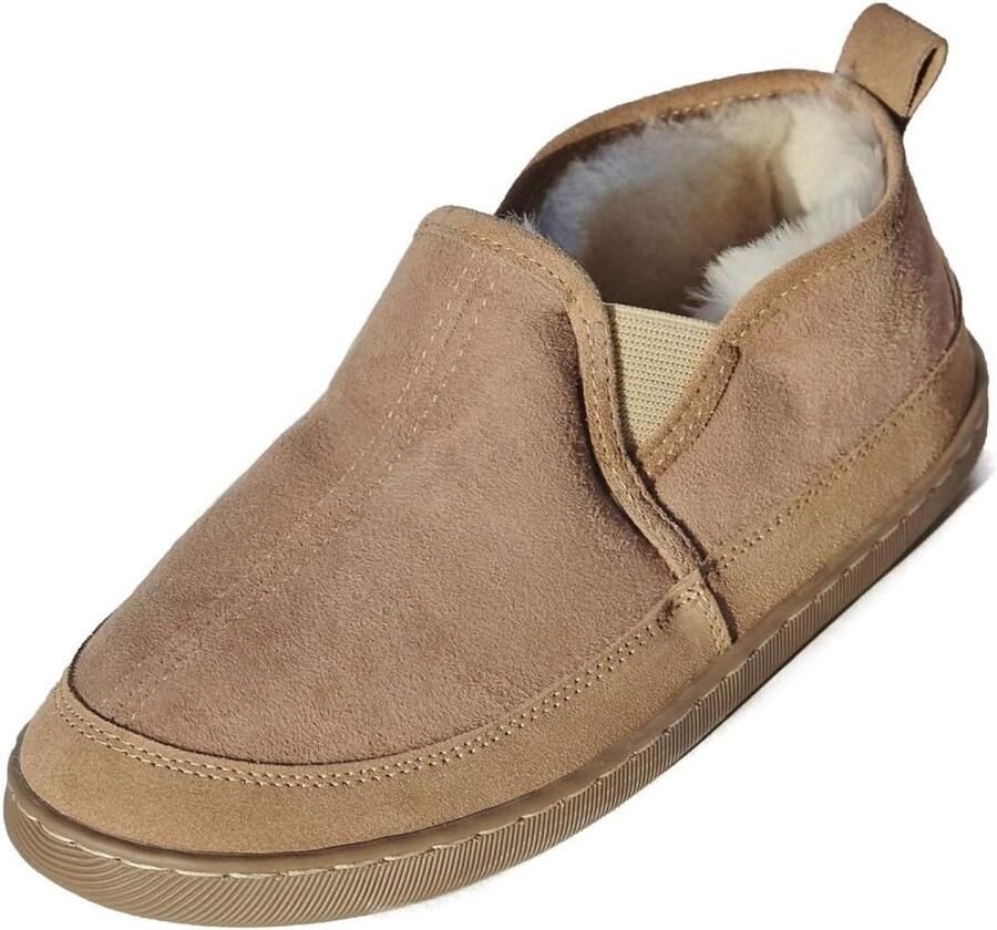 Warme Lamsvel Pantoffels Heren Merino Schapenvacht & Echt Leer Beige Instappers