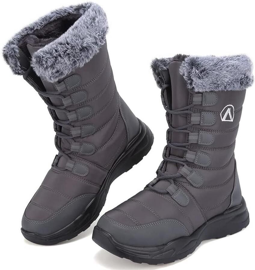 Warme Outdoorschoenen Grijs Waterdichte Winterwandelschoenen met Antislipzool voor en