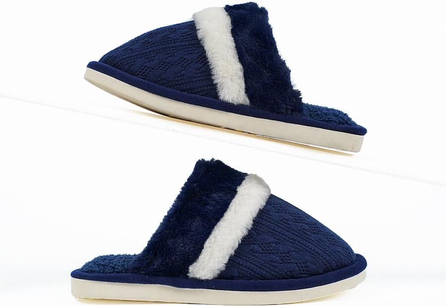 Warme pantoffels Binnenzool van traagschuim Winterpantoffels Antislip pantoffels voor Pluche pantoffels Gastenpantoffels Badkamerpantoffels (binnenlengte: -Marineblauw