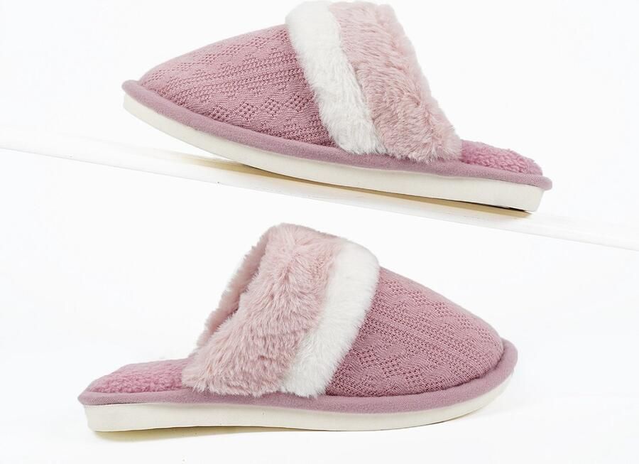 Warme pantoffels Binnenzool van traagschuim Winterpantoffels Antislip pantoffels voor Pluche pantoffels Gastenpantoffels Badkamerpantoffels (binnenlengte: -Roze