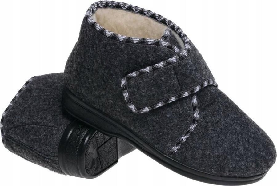 Warme Pantoffels met Klittenband Grafit