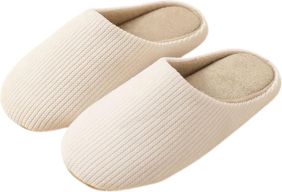 Warme pantoffels Unisex katoenen winterpantoffels Antislip zachte zool geluidsarm Comfortabel pluizig lichtgewicht Geschikt voor dagelijks gebruik in huis tijdens de winter (binnenlengte: -Gebroken wit