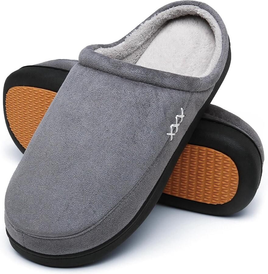 Warme pantoffels voor en winter traagschuim pluche antislip Frans grijs
