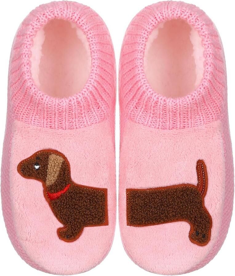 Warme Pantoffelsokken met Antislip voor Dames Pluizig en Schattig met Dierenprint