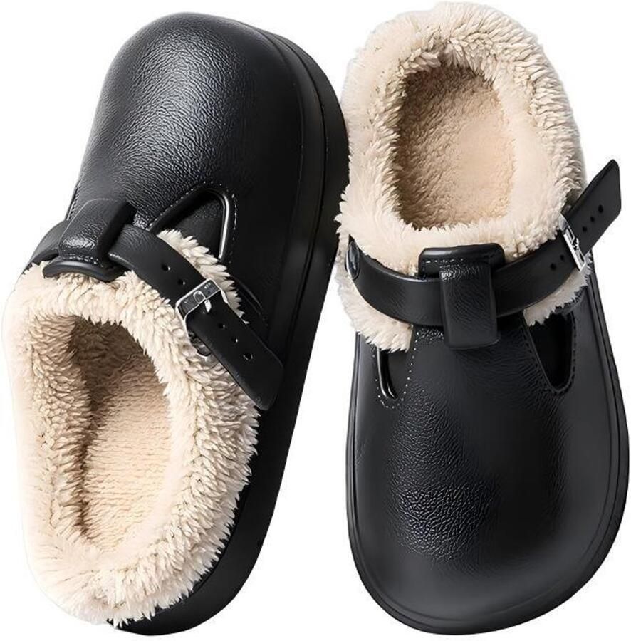 Warme pluche pantoffels (unisex) Waterafstotende bovenkant Antislipzool Zwart ??41