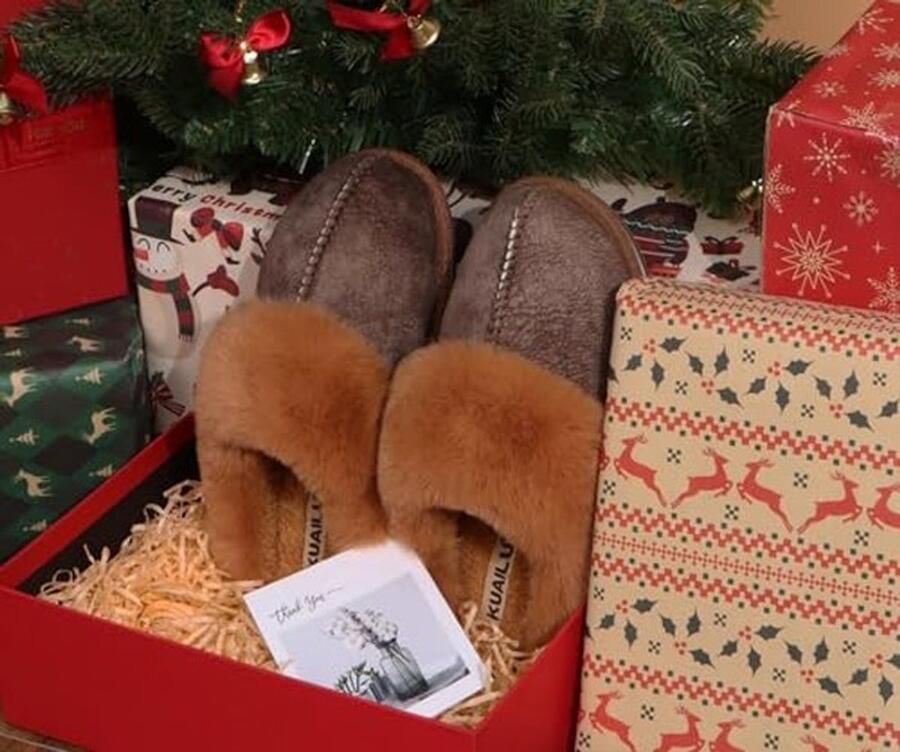 Warme pluche slippers met memory foam Bruin