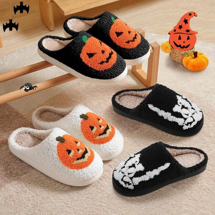 Warme Pluche Slippers voor en Zachte Fluffy Huisschoenen voor Winter Antislip Lijn Slippers voor Binnen en Buiten Perfect voor Halloween en Kerst