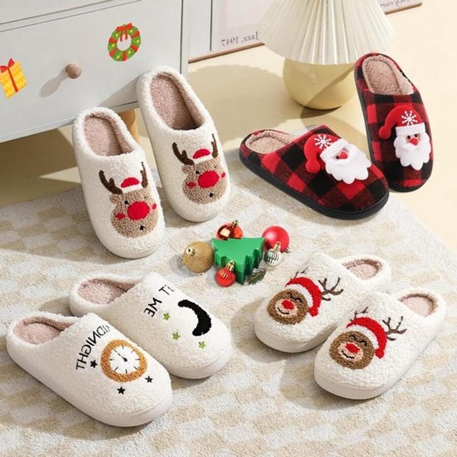 Warme Pluche Slippers voor en Zachte Fluffy Pantoffels voor Binnen en Buiten Ideaal voor Winter en Feestdagen