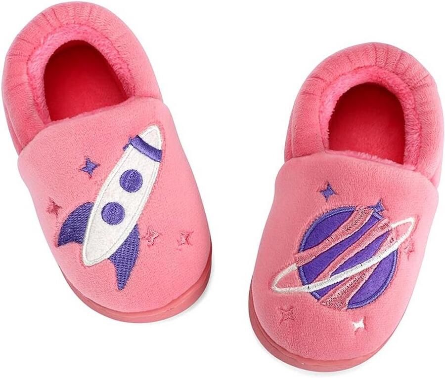 Warme Pluche Sloffen voor Kleuters en Kinderen Antislip Winterslaffers met Ruimtethema