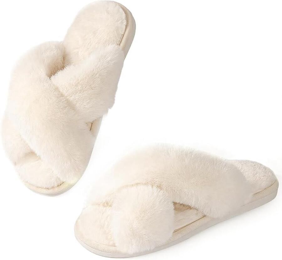 Pluche sslippers met open tenen warme katoenen slippers voor thuisgebruik met een stijlvol en comfortabel ontwerp met gekruiste bandjes Wit ；het is geschikt voor sen die normaal gesproken dragen