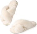Pluche damesslippers met open tenen warme katoenen slippers voor thuisgebruik met een stijlvol en comfortabel ontwerp met gekruiste bandjes Wit ；het is geschikt voor mensen die normaal gesproken dragen - Wit