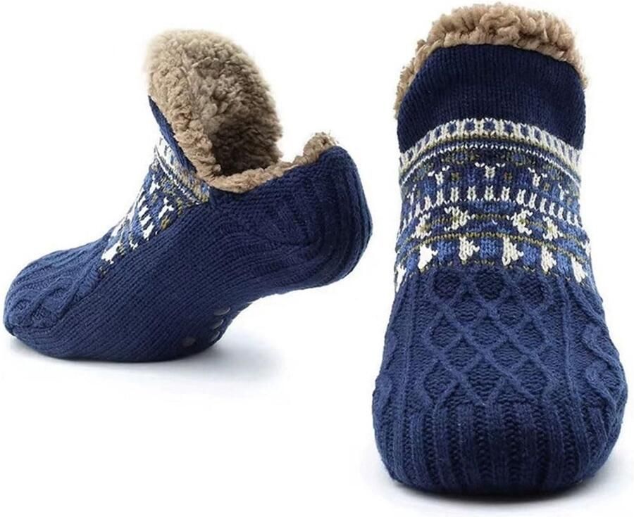 Warme Slipper Sokken voor en Dikke Fleece Lijn Antislip Navy Blauw