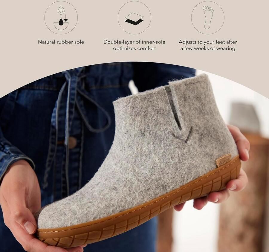 Warme Vilten Laarzen met Rubberen Zool voor Volwassenen 100% Natuurlijke Wol