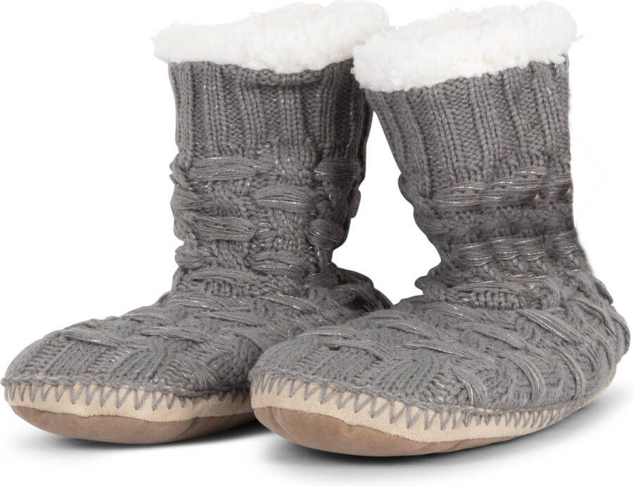 Warme Winter Pantoffels Warme Huis Laarzen Gebreide Binnen Sloffen Thuis Boots Traagschuim Anti- Slip Tot 39 Grijs
