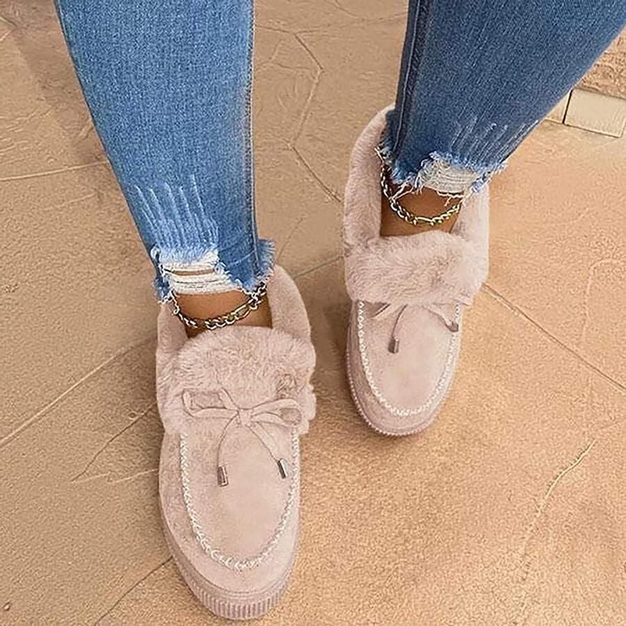 Warme winterlaarzen voor dames met bontvoering comfortabele sneeuwboots met franjes platte en ademende schoenen voor de koude maanden