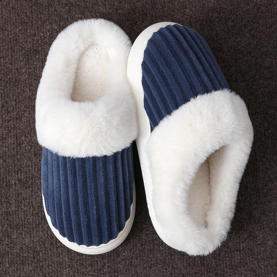 Warme winterslippers unisex warme en comfortabele wolkvormige slippers pluche slippers voor thuisgebruik in de winter Donkerblauw