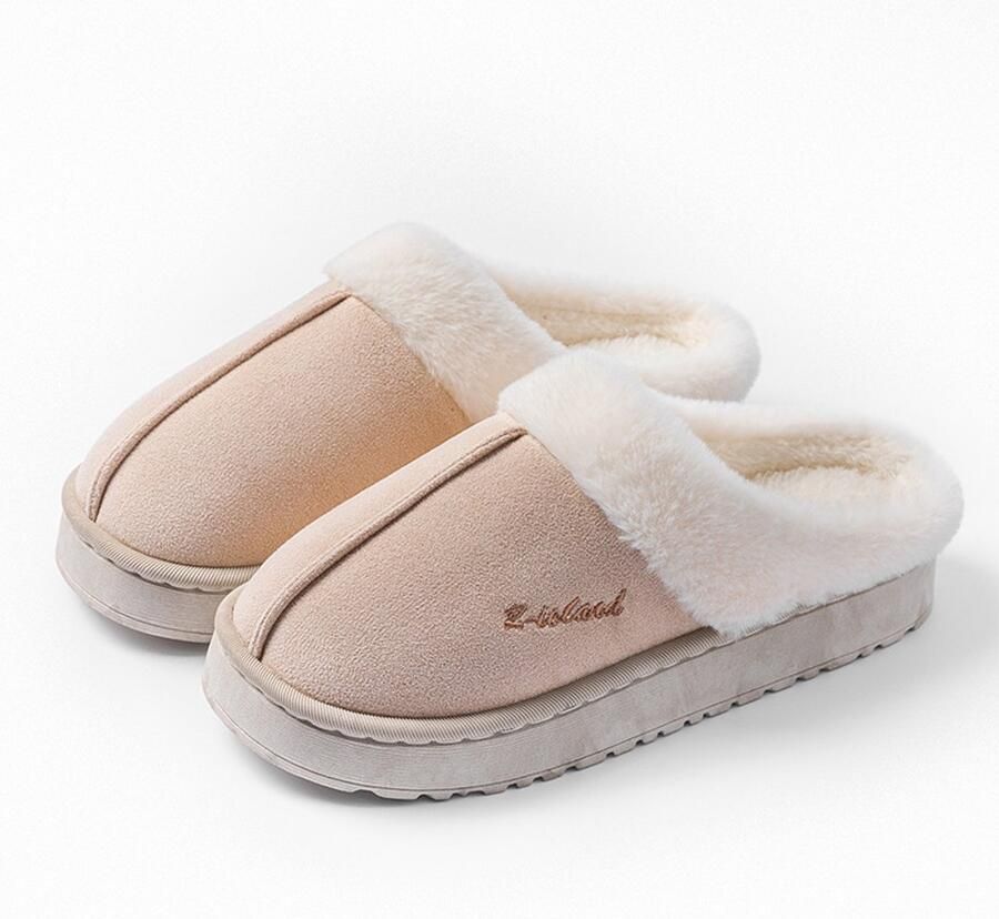Warme winterslippers voor dames zachte platte pluche slippers van imitatiebont antislip geschikt voor binnen en buiten hoge kwaliteit gebroken wit