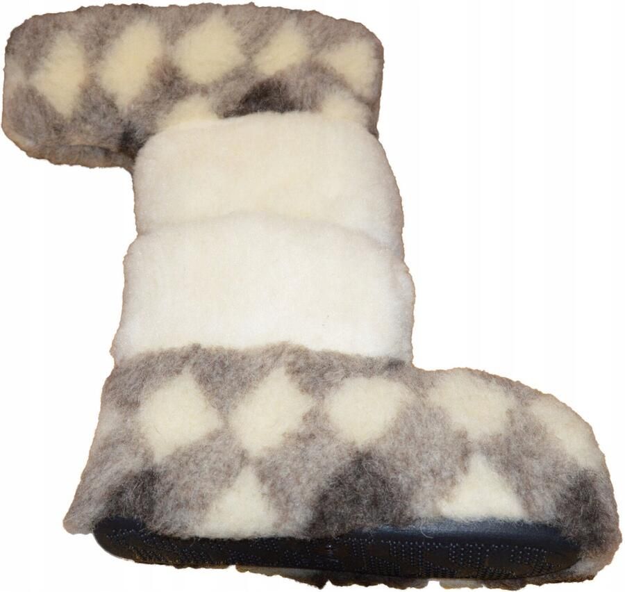 Warme wollen pantoffels 'Chomiki' ecru met ruitpatroon