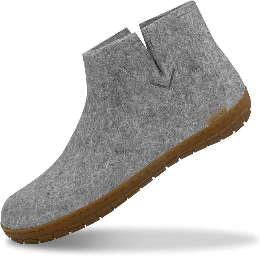 Warme wollen sloffen met flexibele rubberen zool
