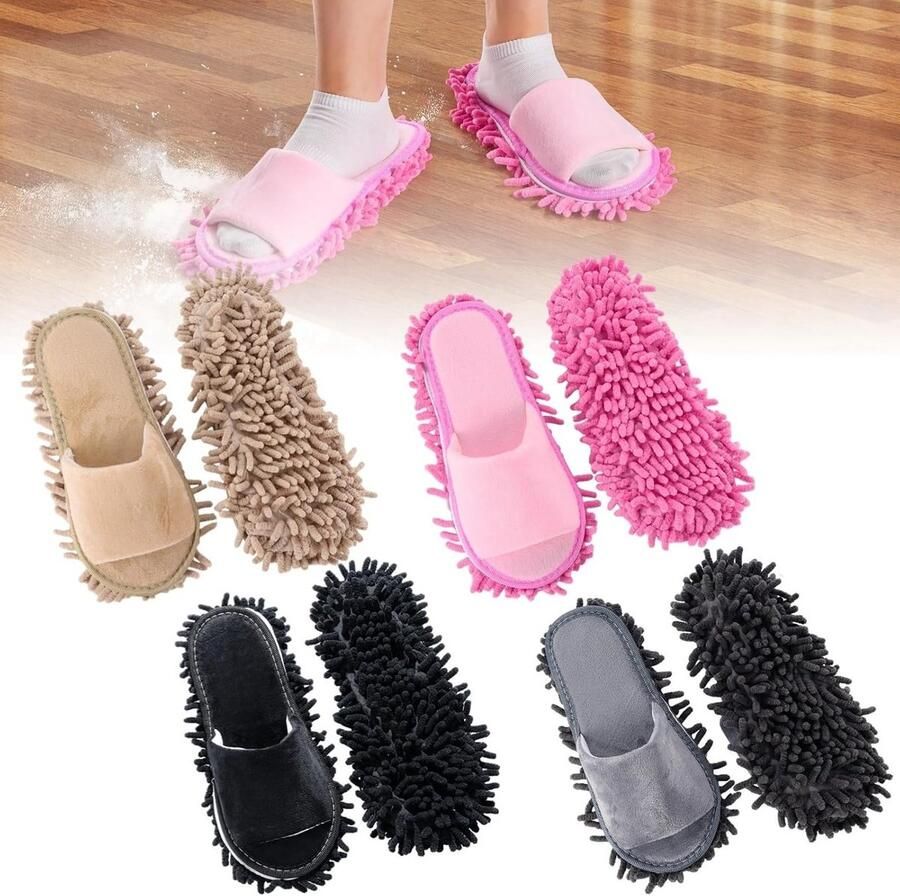 Wasbare Mop Slippers Chenille Schoenen voor Vloerreiniging Absorberende Huishoudslippers voor Woonkamer Slaapkamer en Badkamer met Effectieve Stofverwijdering