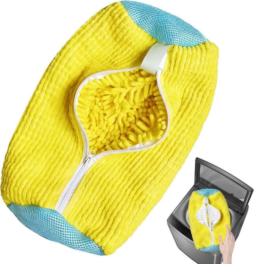 Wash bag geel met ritssluiting herbruikbaar geschikt voor sneakers sportschoenen hardloopschoenen