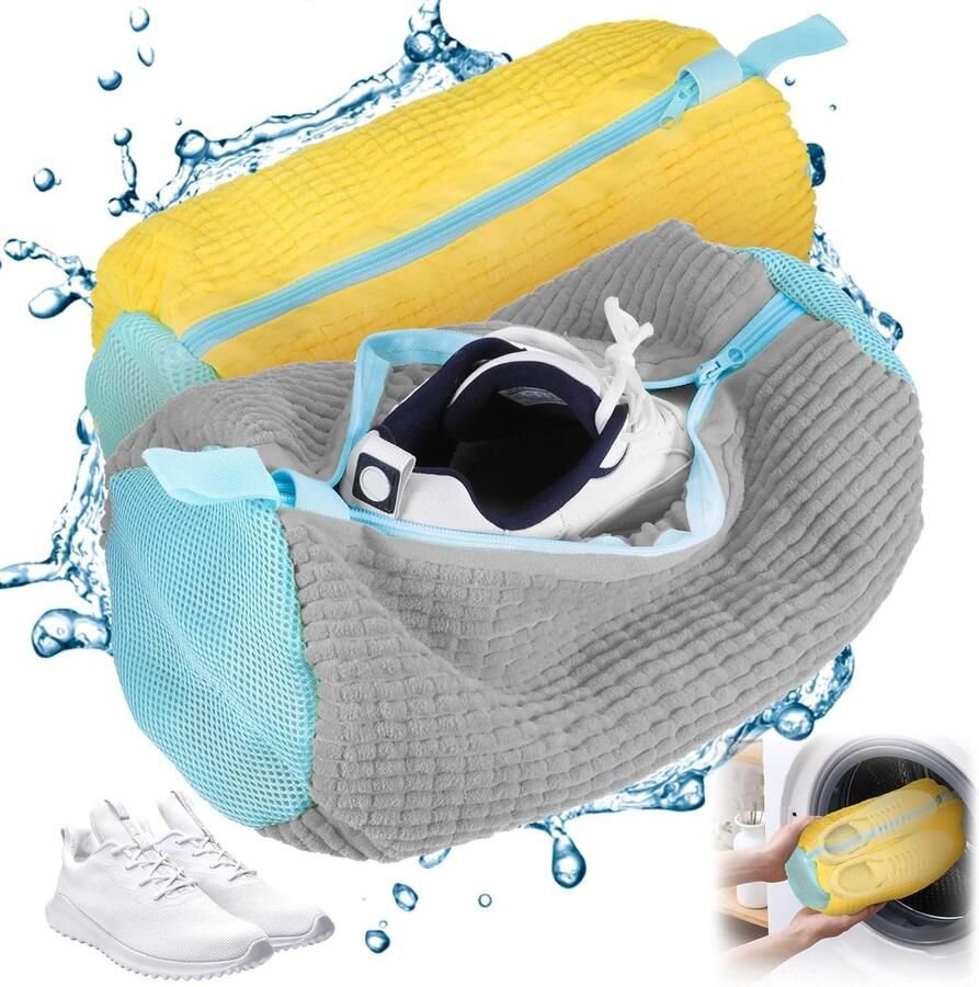 Waszak voor Schoenen in 2 Kleurencombinaties met Ritssluiting Ideaal voor Gymschoenen en Tennisschoenen Meerdere Kleuropties (Geel + Grijs)