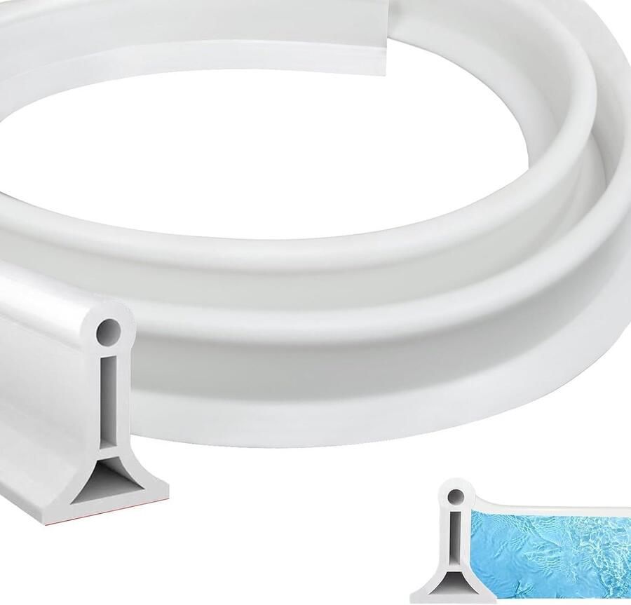 Waterbeschermingsstrip douche zelfklevend siliconen doucheafdichtstrip waterstop drempel voor douchevloer waterblokkering voor badkamer en keuken (wit